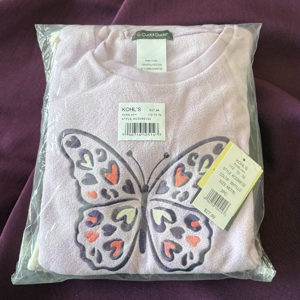Cuddl Duds 2-Piece Fleece Pajama Set Girls 7/8 – Purple Butterfly (NWT)
